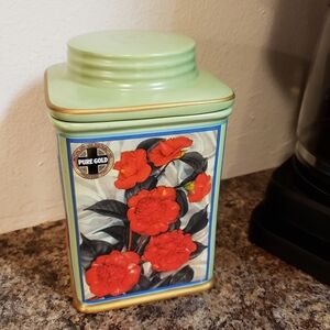 Vintage Oneida Label Collection Tea Candy Cannister Camellia Gifts Floral Coffee